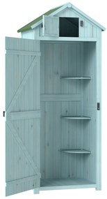 Outsunny Armário de Jardim de Madeira 77x54,2x179 cm 0,3 m² Armário de Armazenamento com 3 Prateleiras e 2 Portas Azul Claro | Aosom Portugal
