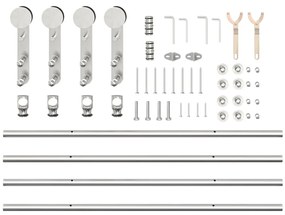 Kit ferragens p/ porta deslizante 183cm aço inoxidável prateado