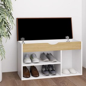 vidaXL Banco sapateira + almofadão 80x30x47cm contrap. branco/sonoma