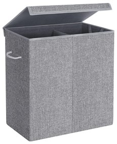 Cesto de roupa suja SONGMICS 142L, cesto de roupa suja de tecido Linenette, cesto de roupa dividido com tampa magnética e alças, dobrável, com forro removível, cinza LCB02G