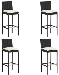 vidaXL Bancos de bar com almofadões para jardim 4 pcs vime PE preto