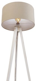 Candeeiro de pé tripé branco com abajur de tecido castanho claro 50cm - Tripod Classic Rústico ,Moderno