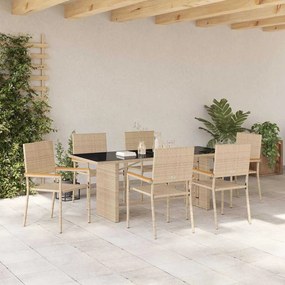 Conjunto de Jantar de Jardim de 7 Peças Bege em Poli Rattan