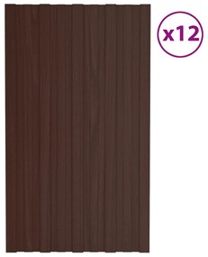 Painéis de telhado 12 pcs 80x45 cm aço galvanizado castanho