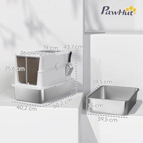 Caixa de areia fechada para gatos, casa de higiene para gatos em aço inoxidável, 60,2 x 40,2 x 43,7 cm, cinzento claro