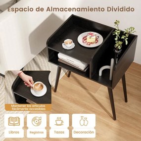 Mesa de cabeceira 50 x 32 x 58 cm moderna de meados do século de 2 níveis com Preto