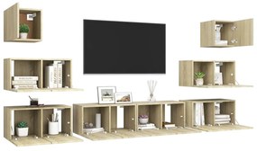 8 pcs conjunto móveis de TV derivados madeira carvalho sonoma