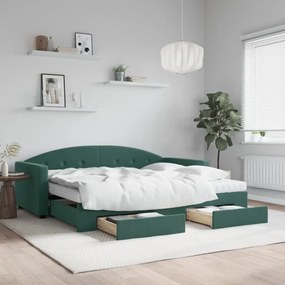 vidaXL Sofá-cama c/ gavetão e gavetas 90x200 cm veludo verde-escuro