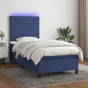 Cama box spring c/ colchão e LED 80x200 cm tecido azul