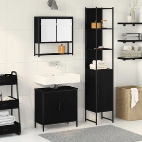 Conjunto de Móveis de Banheiro em 3 Peças Preto Carvalho Madeira Engen