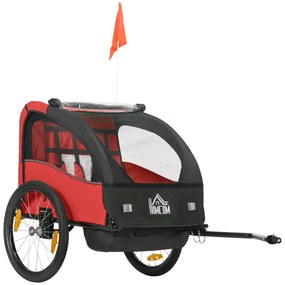 HOMCOM Reboque de Bicicleta para Crianças acima de 18 Meses Reboque de Bicicleta com 2 Lugares com Cinto de Segurança Espaço de Armazenamento e Sistema de Amortecimento 140x88x90 cm Vermelho