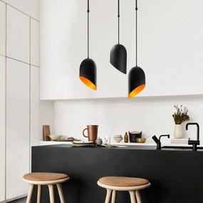 Candeeiro de Teto Kesik – Preto e Dourado – Diâmetro 52 cm, Altura 100
