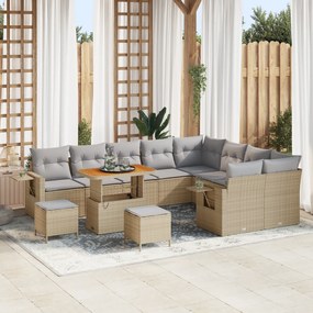 Conjunto de Sofá de Jardim vidaXL de 12 Peças com Almofadas Bege Ratta