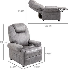 Poltrona Relax Reclinável com Apoio para os Pés Retrátil Encosto Alto Bolso Lateral Acolchoado Grosso 88x91x108 cm Cinzento