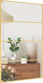 Espelho de parede retangular com vidro 109 x 69 cm, estilo industrial, na orientação horizontal ou vertical, com 4 ganchos, em metal dourado