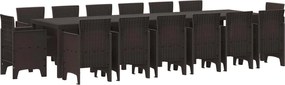 vidaXL Conjunto de Jantar para Jardim 15 pcs Castanho Rattan Polt