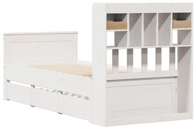 Cama com estante sem colchão 75x190 cm pinho maciço branco