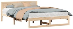 Estrutura de Cama Natural Madeira de Pinho Maciça 140 x 200 cm