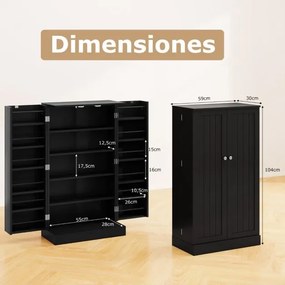 Armário despensa cozinha com 2 portas e prateleiras ajustáveis 59 x 30 x 104 cm Preto
