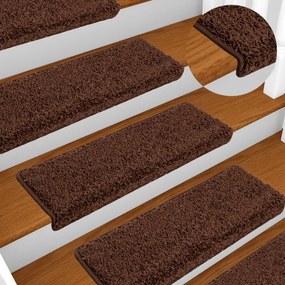 vidaXL Tapetes de escada 10 peças 65x21x4 cm marrom com borda retangular