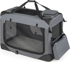 Transportadora dobrável tamanho L 83,5 x 58 x 58 cm para animais de estimação, com janelas de rede, 3 portas, cama felpuda e bolsos removíveis, para u