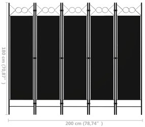 Divisória de quarto com 5 painéis 200x180 cm preto