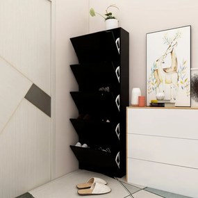 vidaXL Armário sapatos c/ 5 portas contraplacado 59x24x167 cm preto