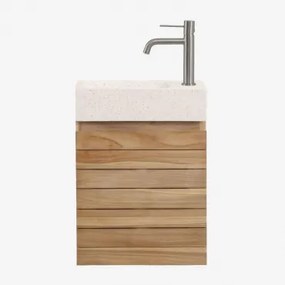 Conjunto De Móvel De Casa De Banho Suspenso Em Madeira De Teca Com Lavatório Integrado Em Cimento Napier Madeira De Teca & Sem Espelho - Sklum