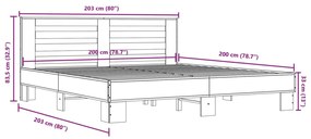 Estrutura de cama 200x200 cm derivados madeira/metal