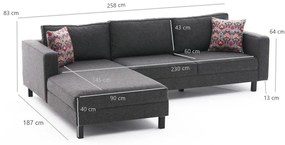 Sofá de Canto Kale – Antracite – 258 x 83 x 181 cm