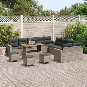 Conjunto de Sofá de Jardim com 14 Peças e Almofadas Cinza Polirattan A