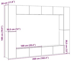 armários de TV montados na parede 8 pcs madeira velha