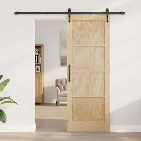 Porta Deslizante vidaXL com Conjunto de Ferragens 78x211 cm Madeira Só