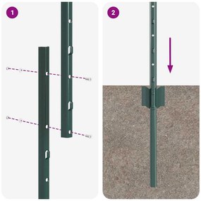 Postes de Cerca 11 pcs Canal em U Verde 100 cm de Aço
