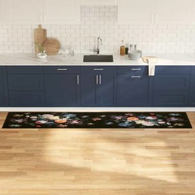 vidaXL Tapete de Cozinha Floral Preto 300 x 60 cm Veludo