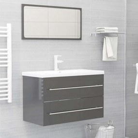 vidaXL 2 pcs conj. móveis casa de banho contraplacado cinza brilhante