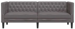 Sofá chesterfield 3 lugares couro artificial cinzento