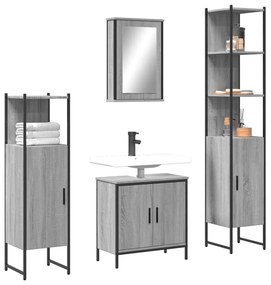 vidaXL 4 pcs Conjunto móveis casa de banho madeira proc. cinza sonoma
