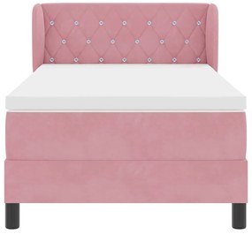 Cama Box Spring com Colchão Cor-de-Rosa 90x200 cm em Veludo