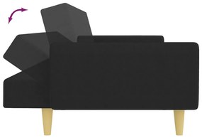 Sofá-cama de 2 lugares com apoio de pés tecido preto