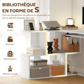 Secretária de canto 120 x 100 x 76 cm em L com prateleiras de arrumação, tabuleiro deslizante para teclado, branco