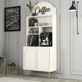 Armário de Cozinha/Sala "Caffè" - Creme e Dourado - 81.3x201x35cm - De