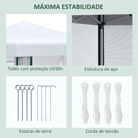 Outsunny Tenda Dobrável 2,7x2,7cm Tenda de Jardim com Proteção UV30 Altura Ajustável em 3 Níveis 2 Janelas e Bolsa de Transporte para Pátio Varanda Branco e Verde