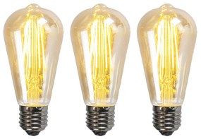 Conjunto de 3 Lâmpadas LED reguláveis E27 ST64 Dourado 5W 450lm 2200K