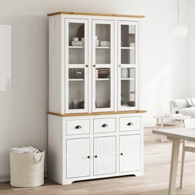 vidaXL Aparador alto BODO 115,5x43x200,5 pinho maciço branco/castanho