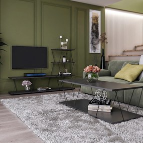 Conjunto de Mobiliário de Sala de Estar Basak – Antracite e Preto – TV