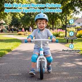 Bicicleta Sem Pedais Infantil, 73 x 44 x 50 cm, Guiador e Selim Reguláveis, Azul+Branco