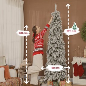 Árvore de Natal Estreita 225 cm Árvore de Natal efeito neve com Luzes LED Temporizador 11 Modos de Iluminação Verde