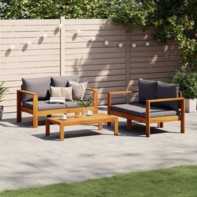 vidaXL 3 pcs conjunto de sofás de jardim com almofadões acácia maciça