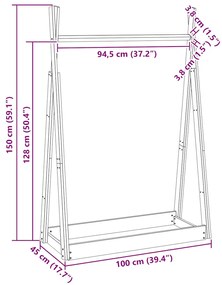 Suporte para roupas 100x45x150 cm madeira de pinho maciça
